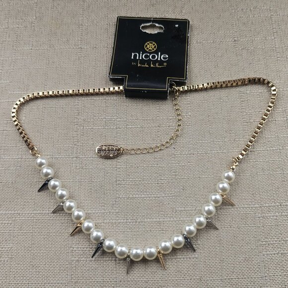 Nicole Miller Women Necklace Pearl & Spike Choker Gold Tone Fashion Jewelry NWT - Picture 11 of 13
